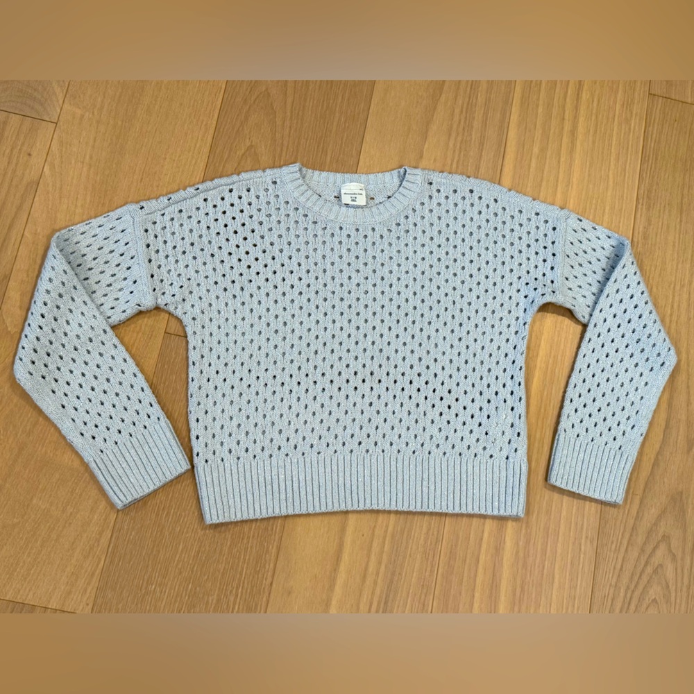 Abercrombie Kids Girls Open Knit Pullover Sweater- Light Blue- 11/12